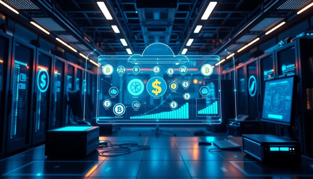 Visual representation of the best cloud mining interface with futuristic elements.