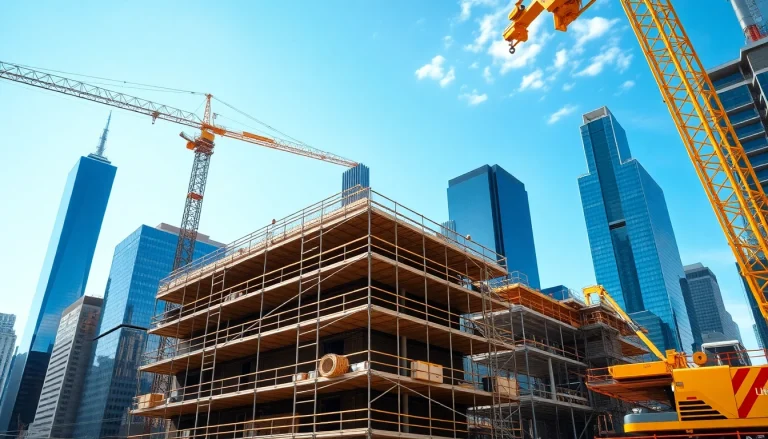 New York City Commercial General Contractor managing construction project amidst skyline.
