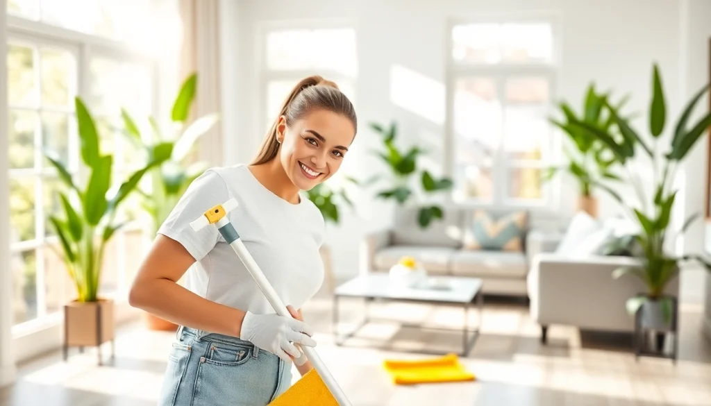Cleaning Service professional meticulously cleaning a bright, modern home environment.