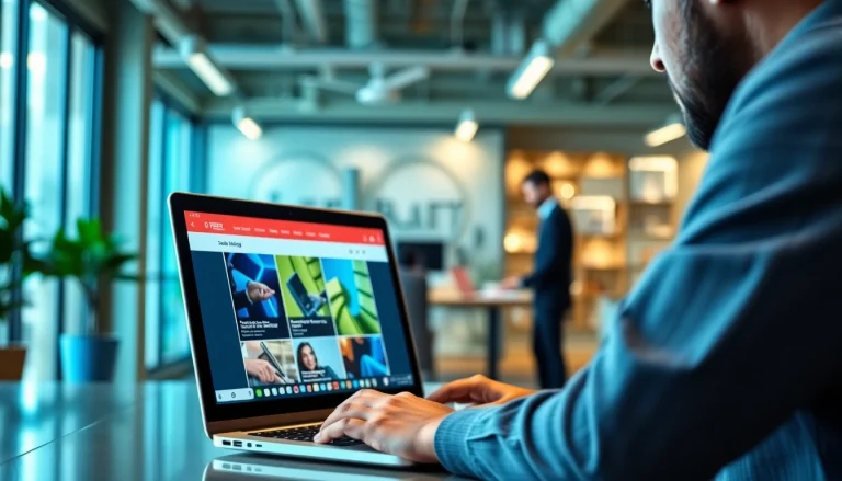 Engaging scene showcasing a job seeker exploring free job post chicago opportunities on a laptop.