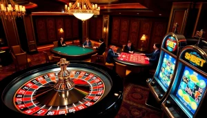 Players enjoying the thrill of gambling at SHBET with roulette and slot machines.