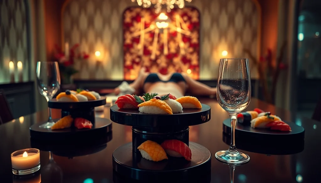 Indulge in body sushi at Club Noir, where sushi is elegantly served on an exquisite model.