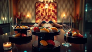 Indulge in body sushi at Club Noir, where sushi is elegantly served on an exquisite model.