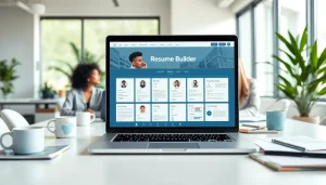 Create a standout Resume Builder using our professional templates displayed on a laptop.