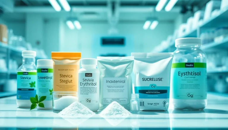 Showcasing a variety of industrial sweetener products in a modern lab setting.
