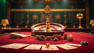 Engaging gambling scene with a poker table and roulette wheel at https://nh88vn.net/ showcasing excitement.