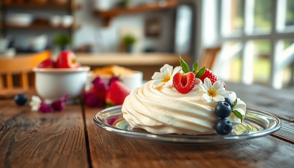 Geniet van een luxueuze mousse met mousseline, versierd met fruit en bloemen.