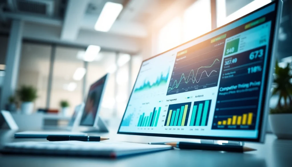Analyze competitor pricing details with a sleek digital display showcasing trendy graphs.
