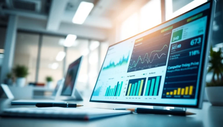 Analyze competitor pricing details with a sleek digital display showcasing trendy graphs.