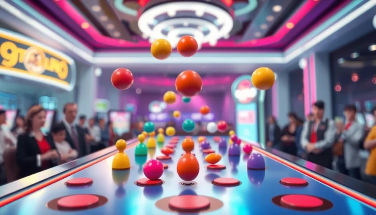 Permainan situs plinko dengan bola jatuh di papan peg ceria dan berwarna-warni.