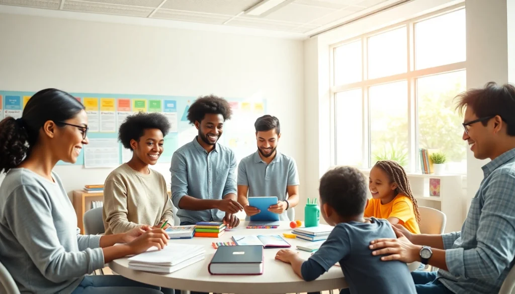 Engaging students collaborating in a bright classroom environment focused on education and inclusivity.
