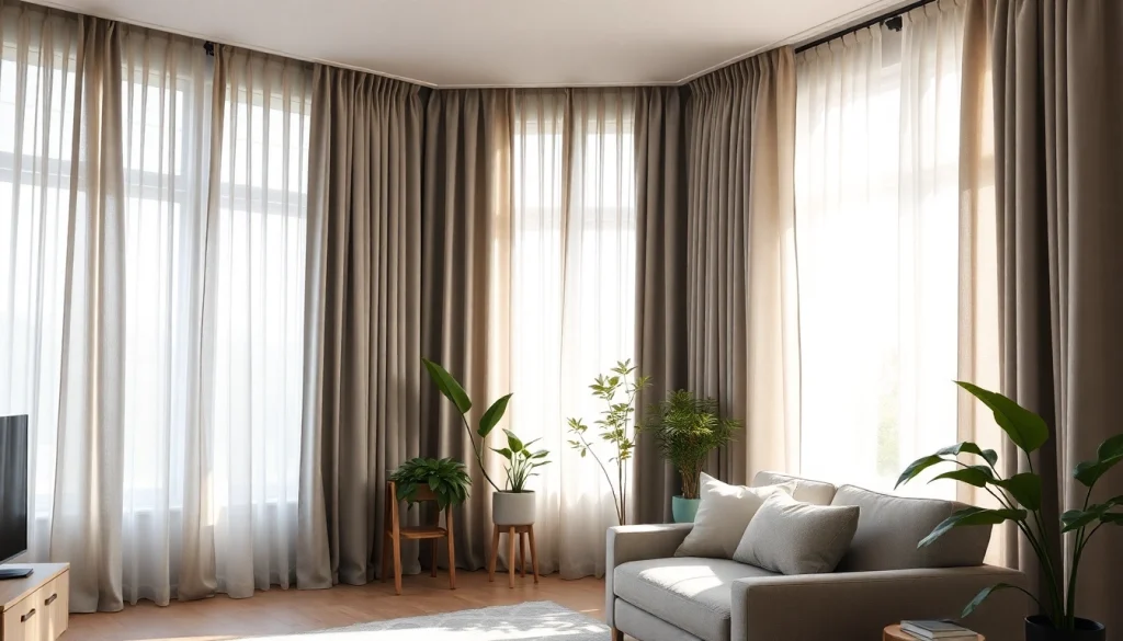 Verduisterende gordijnen creëren een gezellige sfeer in de woonkamer met natuurlijke verlichting.