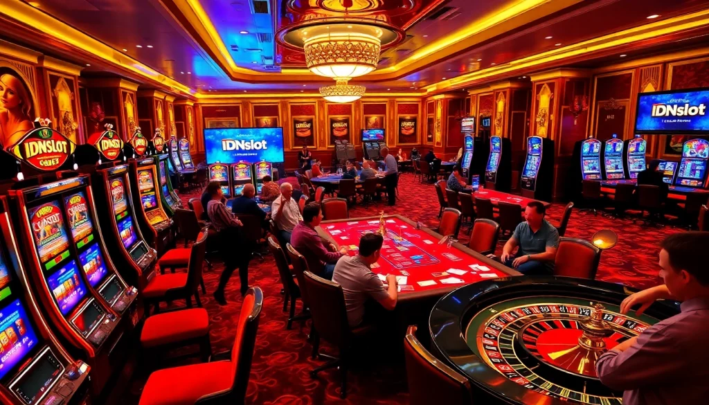 Experience the thrill of IDNSlot with engaging gaming action in a vibrant casino setting.