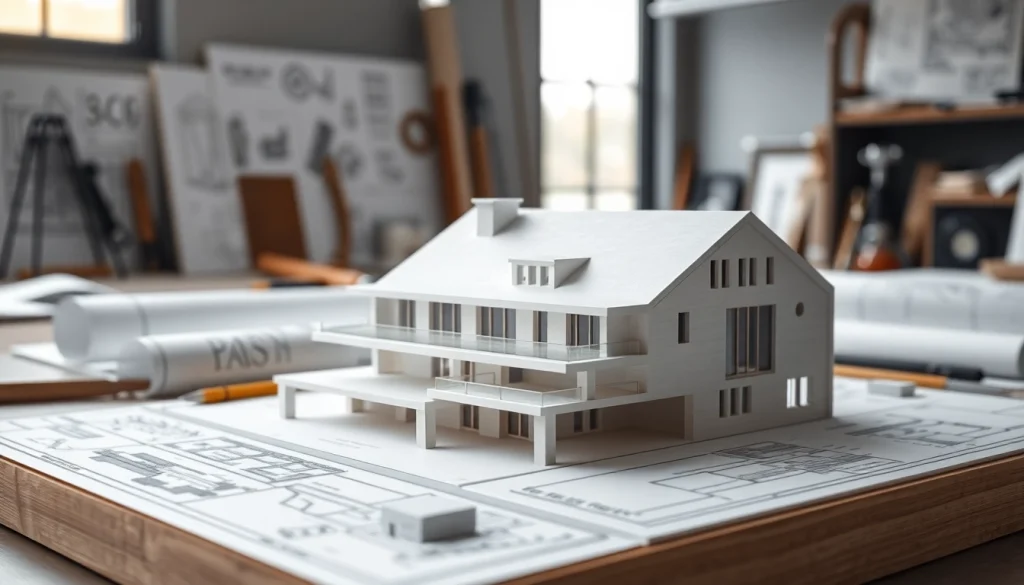 Architekturmodellbau Braunschweig showcasing detailed architectural model in a bright studio.