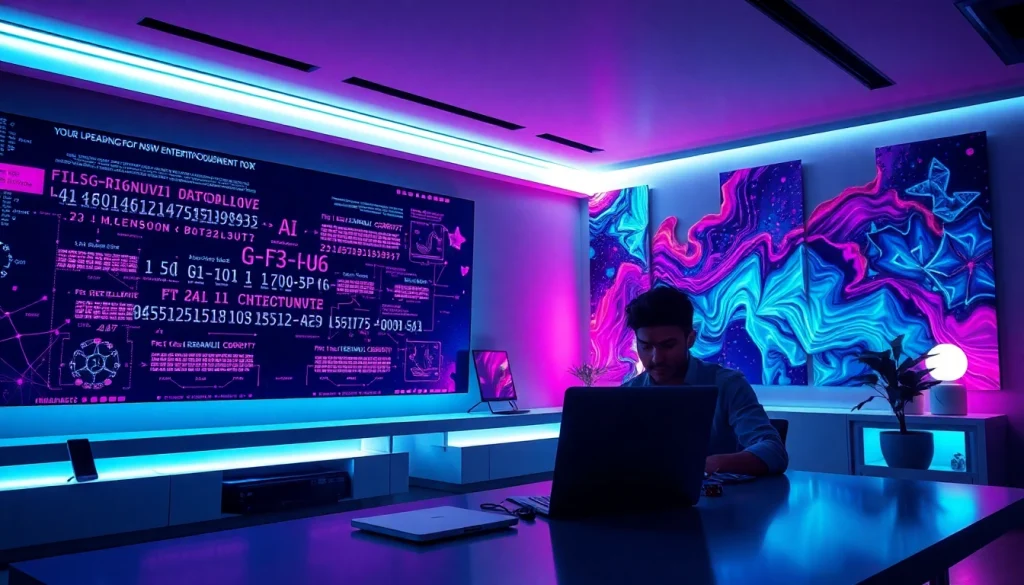 AI NSFW digital art creation workspace with futuristic design and vibrant colors.