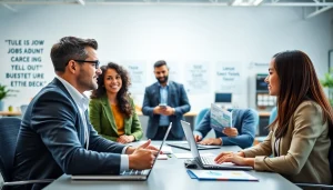 Engaging scene on how to find good sales jobs with candidates and recruiters in a modern office.