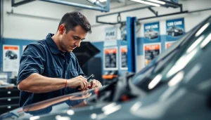 Mechanic inspecting a vehicle as part of an auto protection plan in a professional garage.