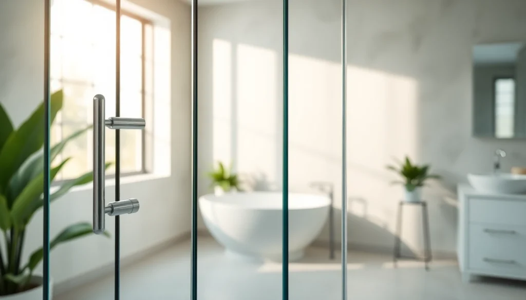 Stylish glass shower doors enhancing a modern bathroom design with sleek features.