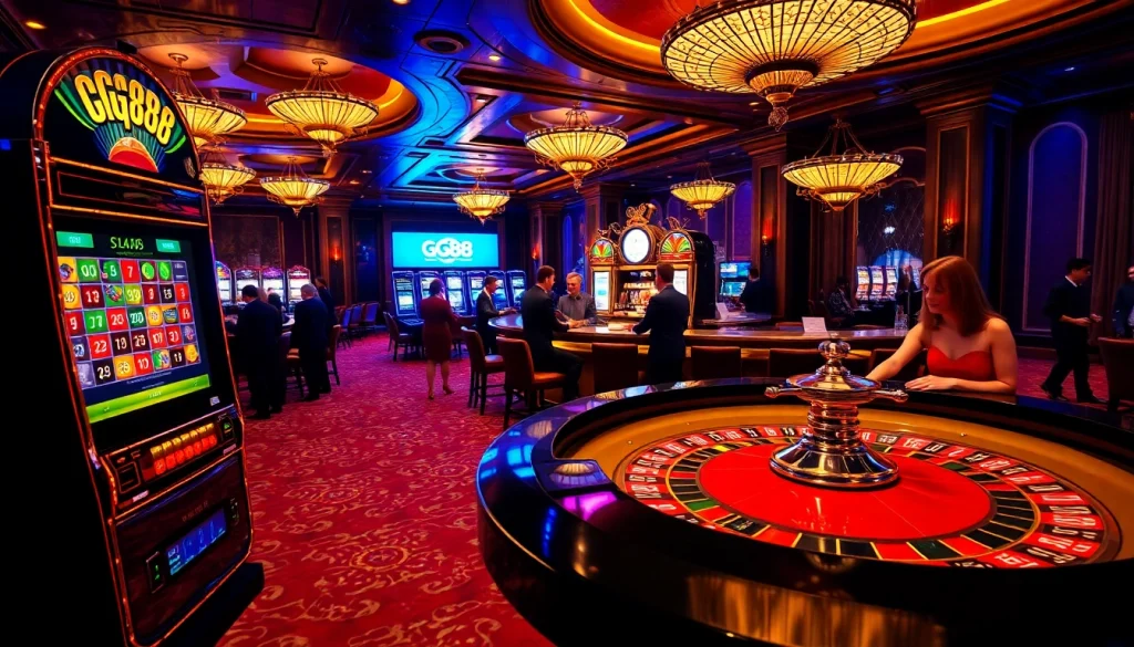 Players engaging at the gg88 slot machine in a vibrant casino atmosphere.