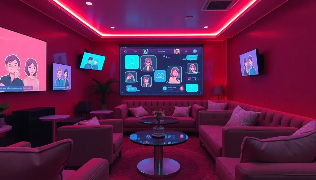 Engaging NSFW AI chat atmosphere with avatars and tech devices.