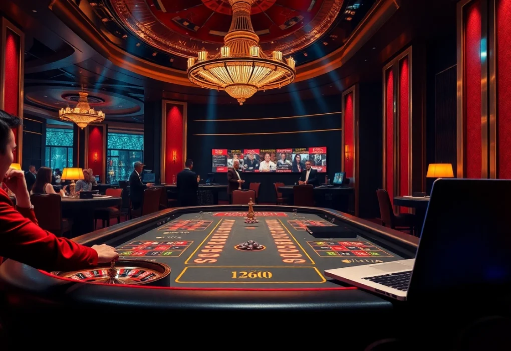 Engage with i9bet2h.club's vibrant casino scene featuring a luxurious gaming table and roulette wheel.
