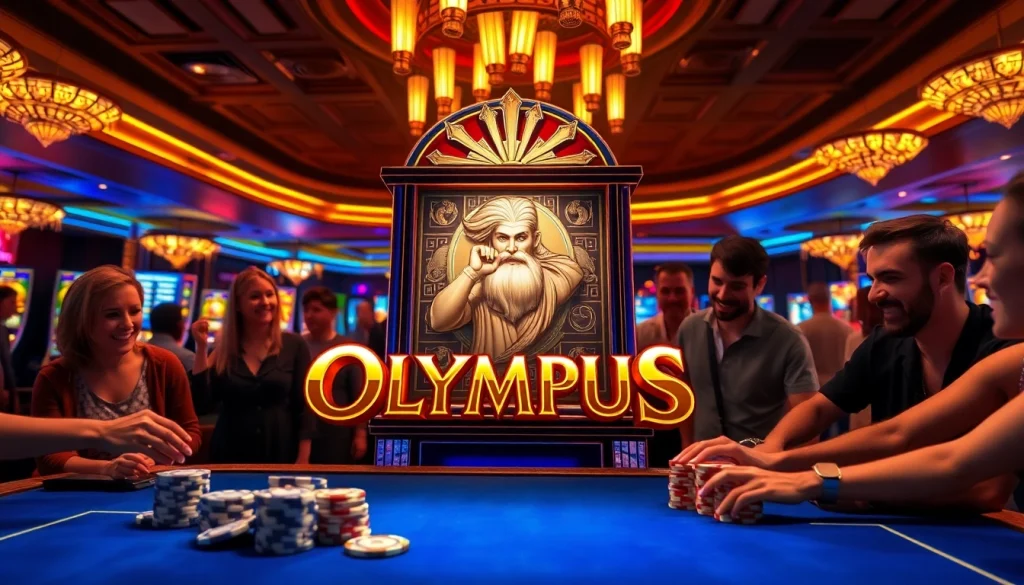 Engage players at the Olympus slot machine in a vibrant casino setting, showcasing thrilling gameplay.