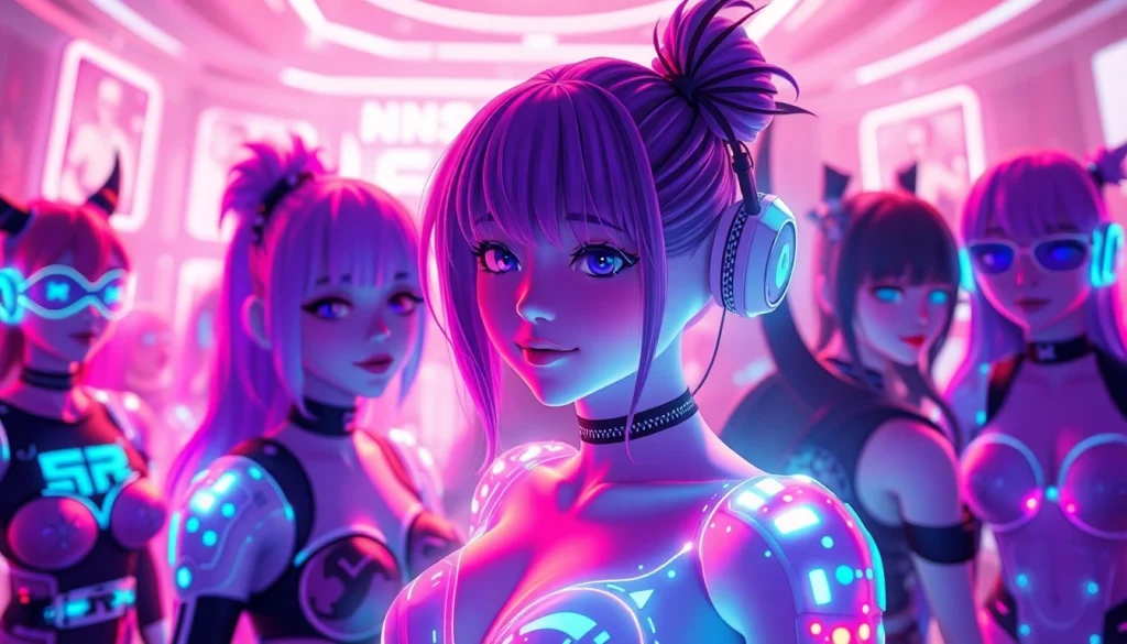 Engaging scene showcasing diverse NSFW character AI avatars in a vibrant digital landscape, emphasizing interaction and exploration.