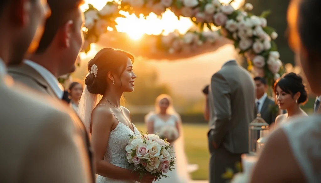 Capturing a joyful wedding photography moment during an outdoor ceremony.