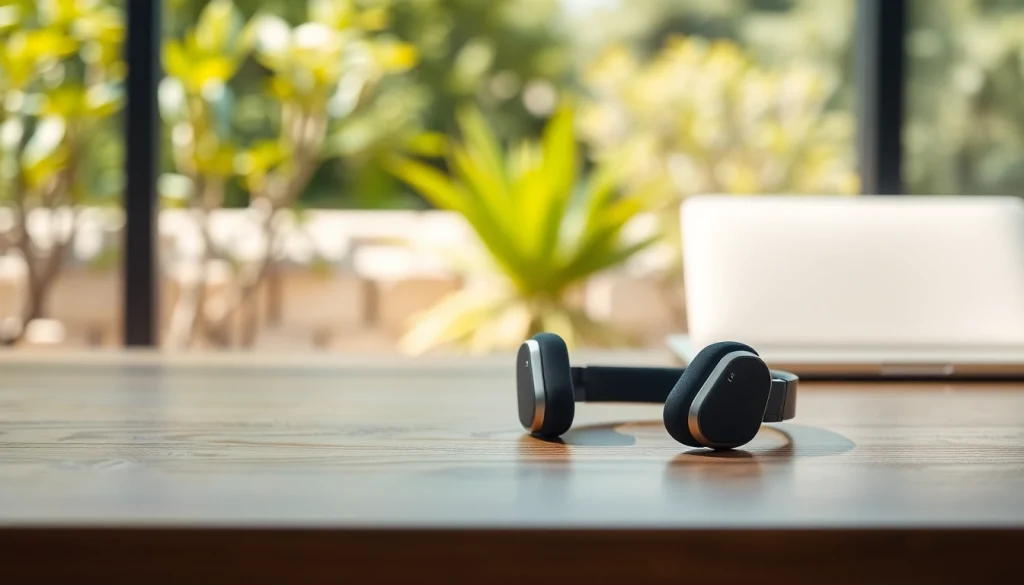 Showcase the Bone X1 Bone Conduction Headphones highlighting their design and features on a stylish desk.