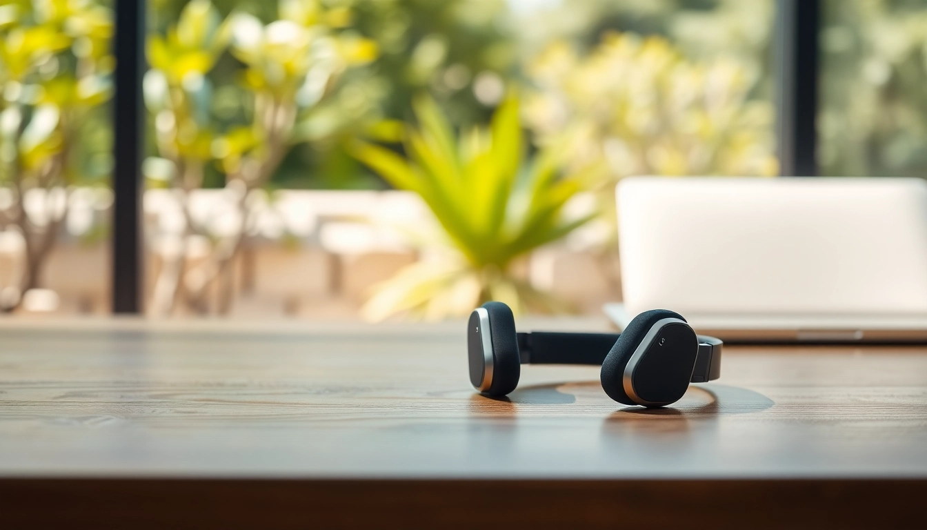 Showcase the Bone X1 Bone Conduction Headphones highlighting their design and features on a stylish desk.
