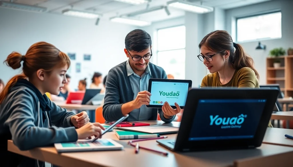 Youdao learning interface showcased in a modern classroom, promoting innovative education.