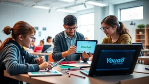 Youdao learning interface showcased in a modern classroom, promoting innovative education.