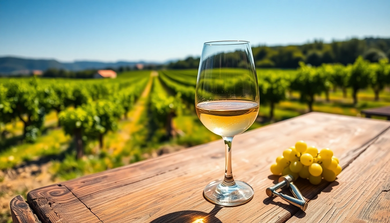 Pouring a glass of Chenin Blanc wine showcasing its golden hues and lush vineyard backdrop.