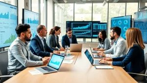 Team collaborating on b2b competitive intelligence analysis in a modern workspace.