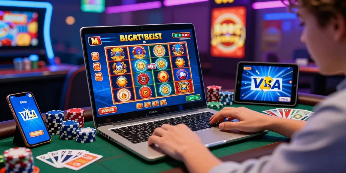 Player engaging with online casinos that accept credit cards, showcasing vibrant slot games and promotional bonuses.
