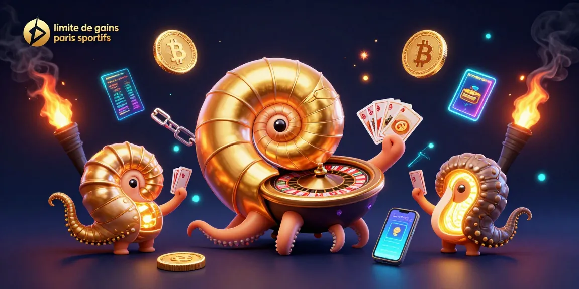 Illustration animée mettant en scène des paris sportifs avec une limite de gains paris sportifs dynamique et des éléments de crypto-monnaie.