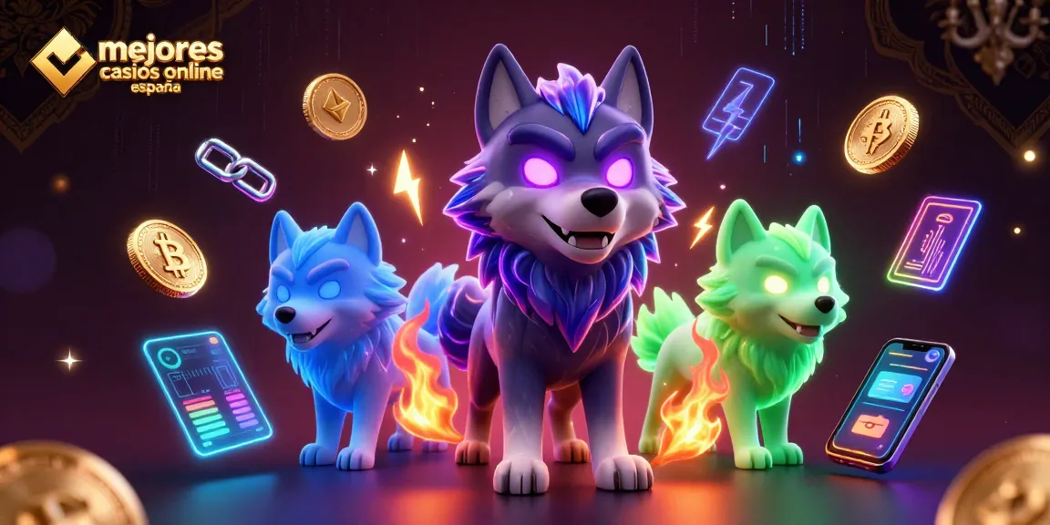 Mejores casinos online España iluminados por llamas espectrales y monedas cripto vibrantes.
