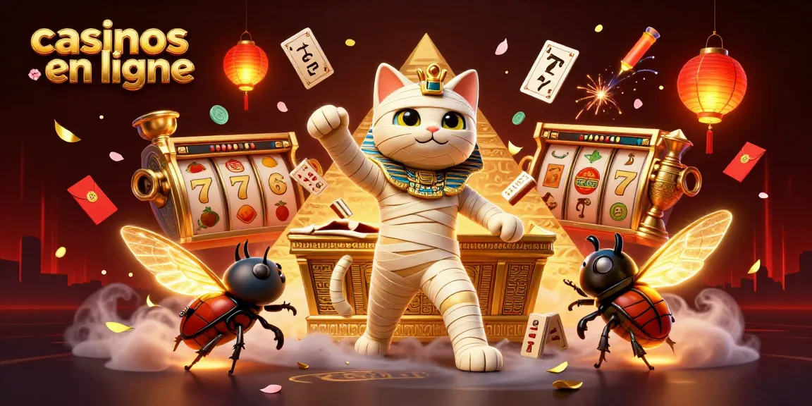 Plongez dans les casinos en ligne avec des visuels captivants de jeux de machines à sous et de personnages.