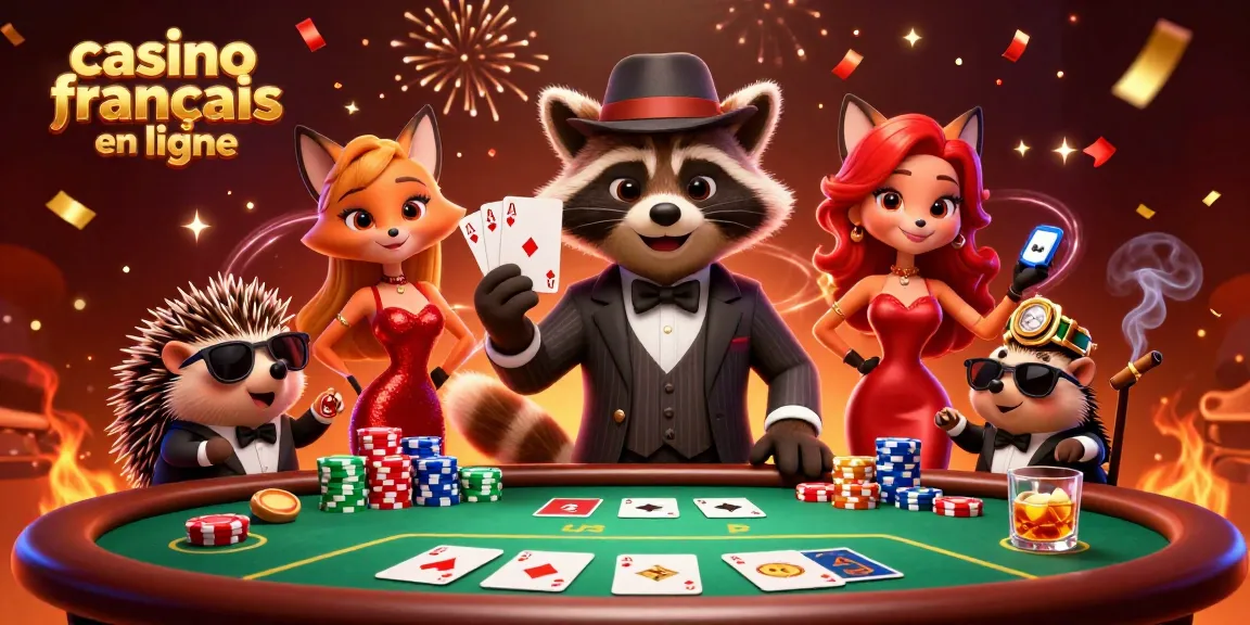 Jouer au casino français en ligne avec un élégant raton laveur, une renarde charmeuse et un hérisson vigile.