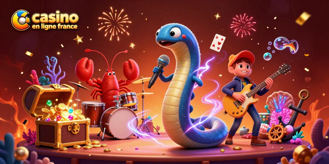 Profitez d'une scène passionnante de casino en ligne France avec un DJ anguille électrique et des animations sous-marines.