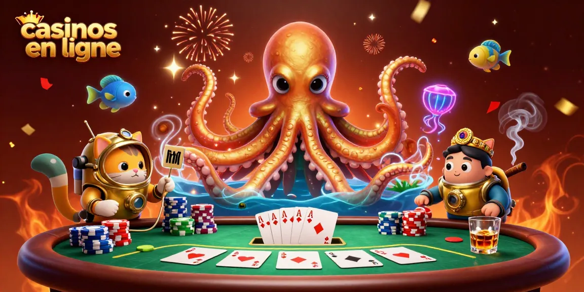 Jouer dans des casinos en ligne avec un kraken, un chat plongeur et des cartes de poker.
