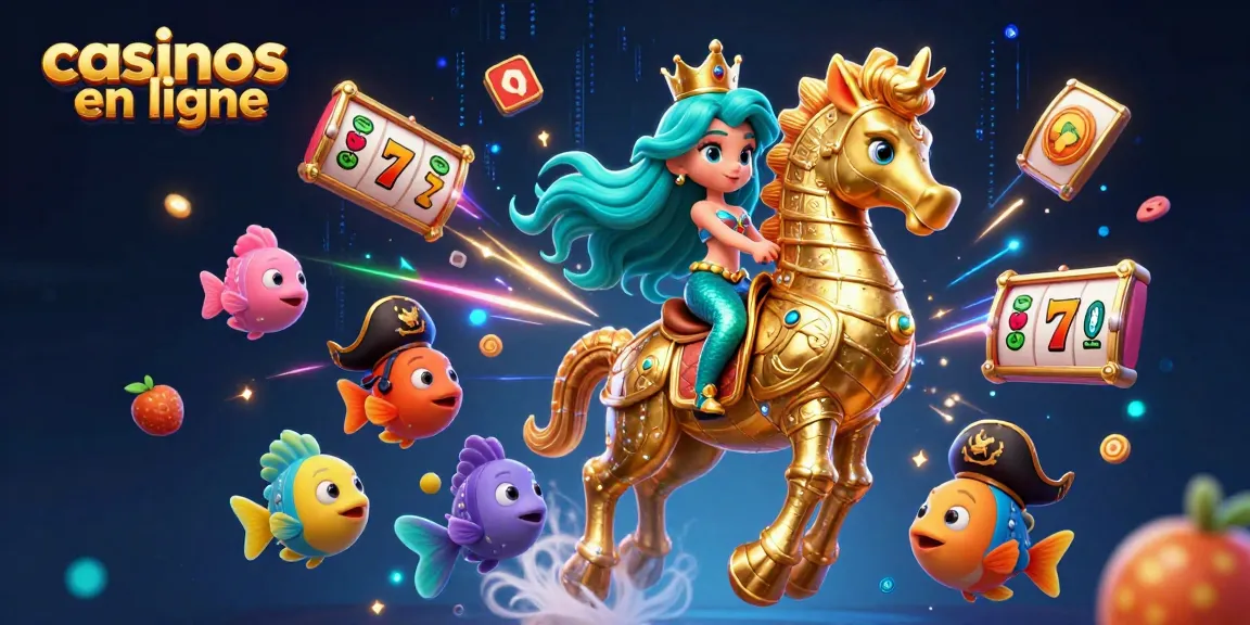 Illustration dynamique des casinos en ligne avec une princesse sirène entourée de poissons colorés.