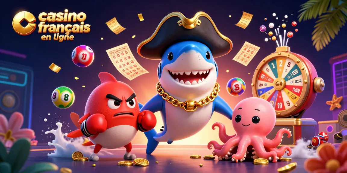 Jouer dans un casino français en ligne avec un requin pirate et des bonus colorés.