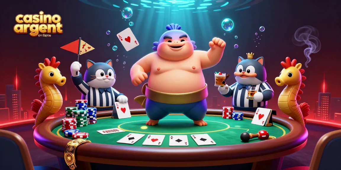 Une scène captivante de casino argent réel en ligne avec un fugu et des éléments de poker dynamiques.