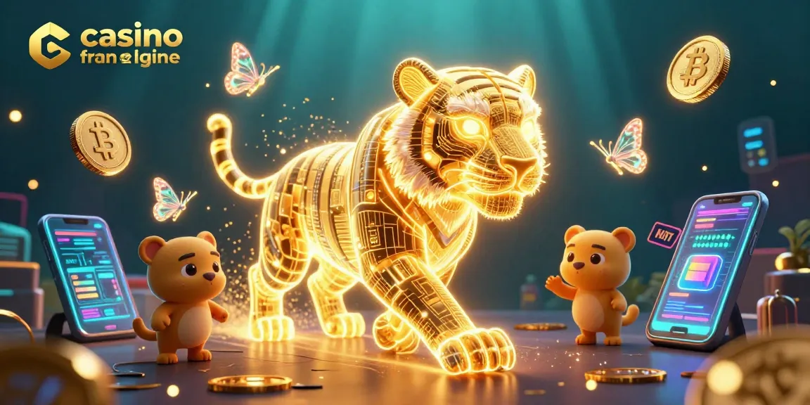 Visitez un casino français en ligne avec un tigre 3D et des pièces crypto scintillantes.