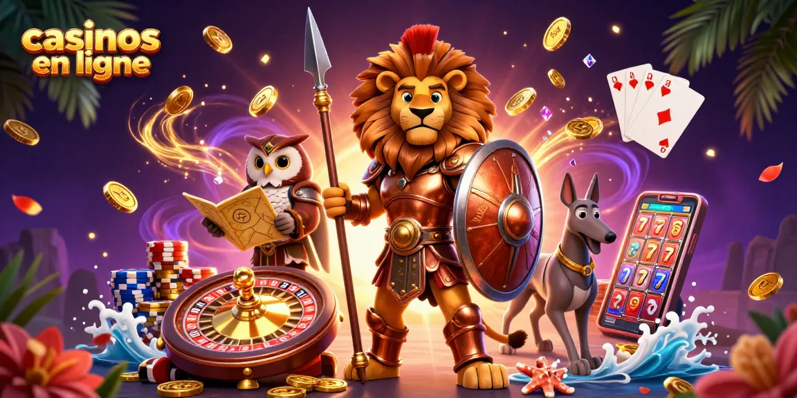 Profitez des casinos en ligne avec des jeux palpitants et des gains exceptionnels dans cette illustration dynamique.