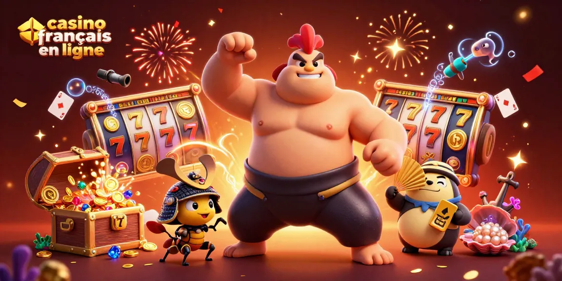 Atteignez des gains sur le casino francais en ligne avec les célébrations réunissant un coq sumo et un criquet samouraï.