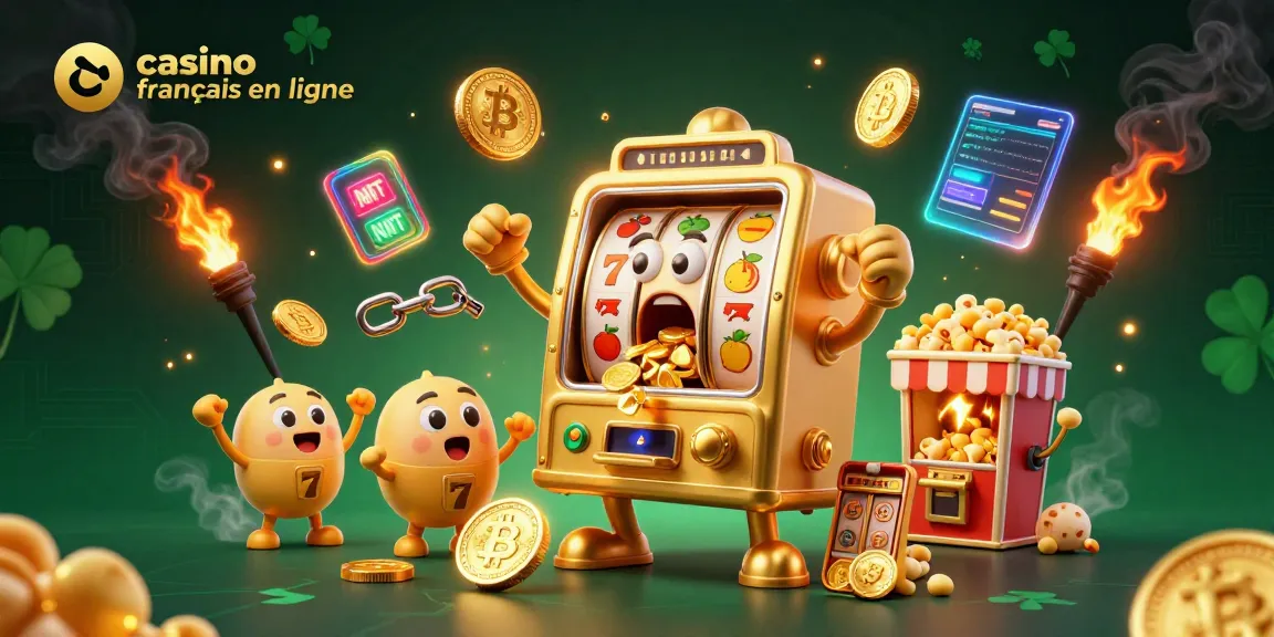Machines à sous en ligne faisant le jackpot et célébrant dans un design vibrant à l'image de casino français en ligne.