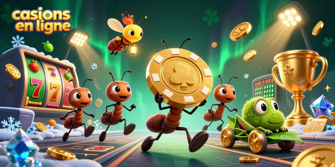 Animation illustrant des fourmis transportant des jetons d'or dans des casinos en ligne innovants