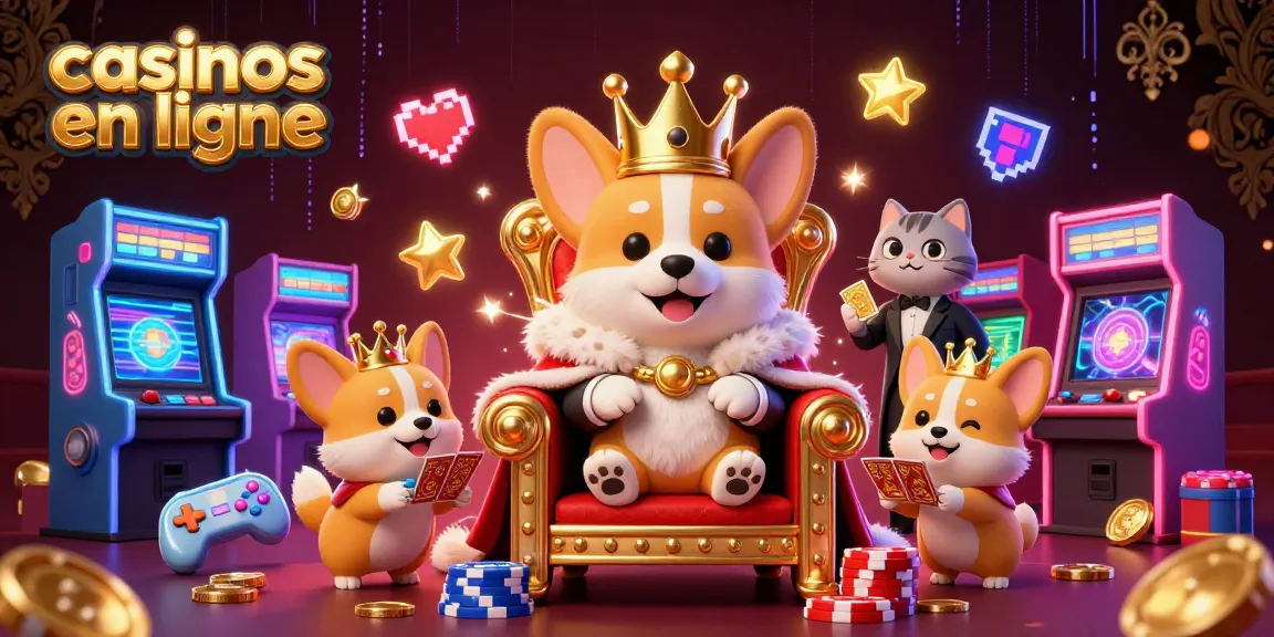 Découvrez les casinos en ligne avec une illustration colorée de personnages ludiques et d'éléments de jeu